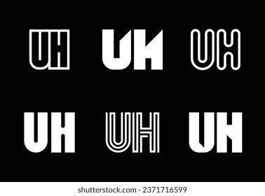 Set of letter UH logos. Abstract logos collection with letters. Geometrical abstract logos