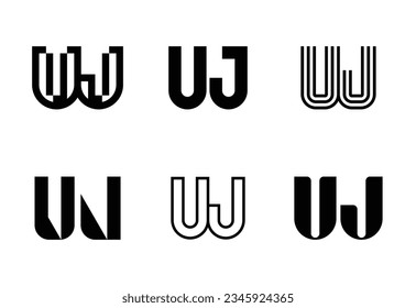 Conjunto de logotipos UJ. Resumen de colección de logotipos con letras. Logotipos geométricos abstractos