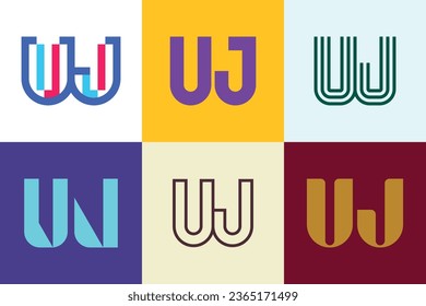Set of letter UJ logos. Abstract logos collection with letters. Geometrical abstract logos