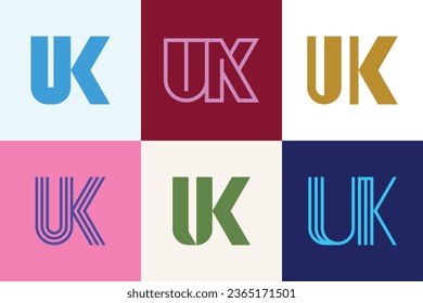 Set of letter UK logos. Abstract logos collection with letters. Geometrical abstract logos