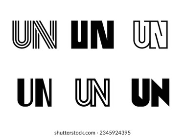 Set of letter UN logos. Abstract logos collection with letters. Geometrical abstract logos