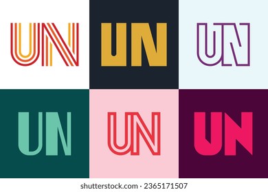 Set of letter UN logos. Abstract logos collection with letters. Geometrical abstract logos