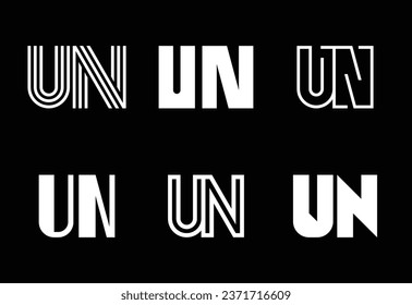 Set of letter UN logos. Abstract logos collection with letters. Geometrical abstract logos