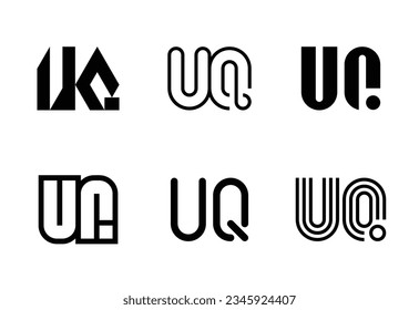Set of letter UQ logos. Abstract logos collection with letters. Geometrical abstract logos