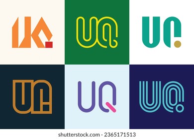 Conjunto de logotipos UQ de letras. Resumen de colección de logotipos con letras. Logotipos geométricos abstractos