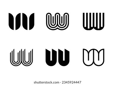 Set of letter UU logos. Abstract logos collection with letters. Geometrical abstract logos