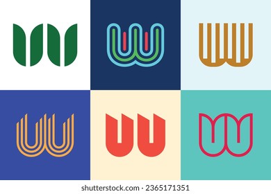 Set of letter UU logos. Abstract logos collection with letters. Geometrical abstract logos