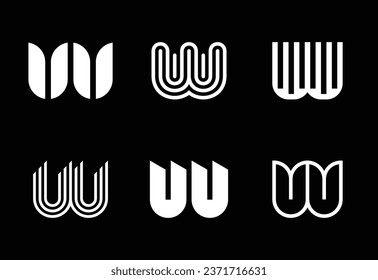 Set of letter UU logos. Abstract logos collection with letters. Geometrical abstract logos