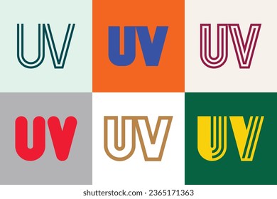 Set of letter UV logos. Abstract logos collection with letters. Geometrical abstract logos