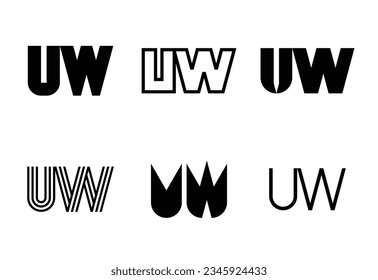 Set of letter UW logos. Abstract logos collection with letters. Geometrical abstract logos
