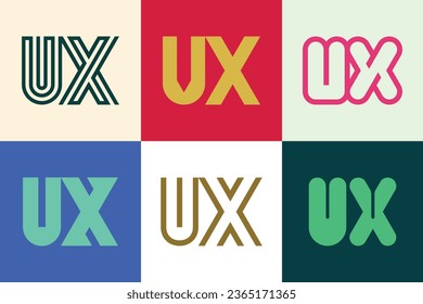 Set of letter UX logos. Abstract logos collection with letters. Geometrical abstract logos