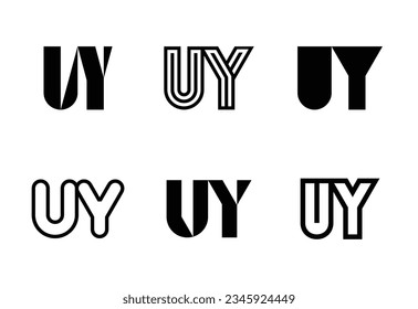 Set of letter UY logos. Abstract logos collection with letters. Geometrical abstract logos