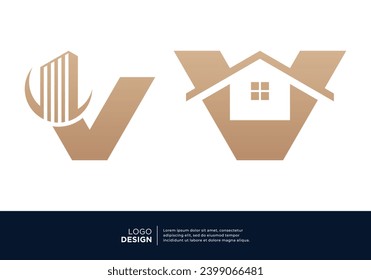 Set of letter V building logo design inspiration.