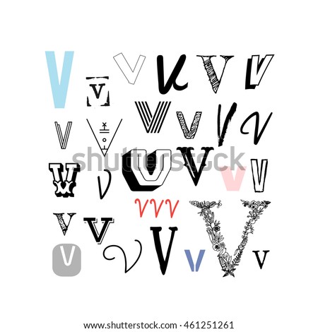 Set Letter V Different Style Collection Stock Vector Royalty Free