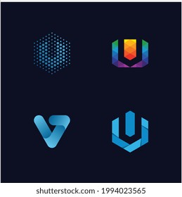 Set of letter V logo design vector. icons for modern business technology digital.