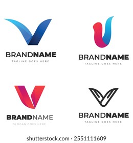 set of letter v logo design template