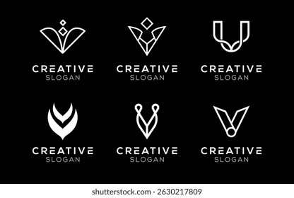 Set of Letter V logo design templates. Modern isolated Letter V symbols for brands and technology