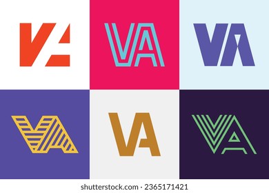 Set of letter VA logos. Abstract logos collection with letters. Geometrical abstract logos