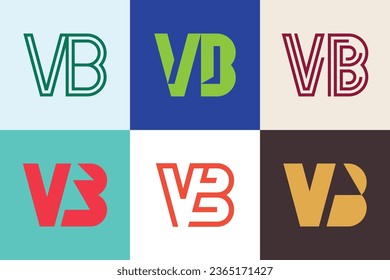 Set of letter VB logos. Abstract logos collection with letters. Geometrical abstract logos
