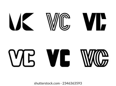 Set of letter VC logos. Abstract logos collection with letters. Geometrical abstract logos