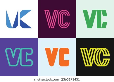 Set of letter VC logos. Abstract logos collection with letters. Geometrical abstract logos