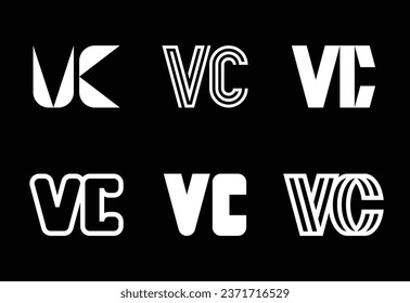 Set of letter VC logos. Abstract logos collection with letters. Geometrical abstract logos