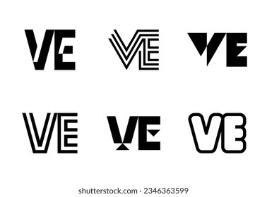 Set of letter VE logos. Abstract logos collection with letters. Geometrical abstract logos