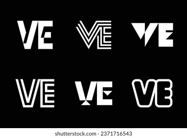 Set von Buchstaben VE Logos. Abstrakte Logos-Kollektion mit Buchstaben. Abstrakte geometrische Logos