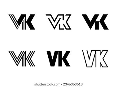 Set of letter VK logos. Abstract logos collection with letters. Geometrical abstract logos