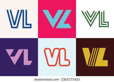 Set of letter VL logos. Abstract logos collection with letters. Geometrical abstract logos