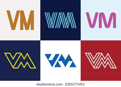 Set von Buchstaben VM Logos. Abstrakte Logos-Kollektion mit Buchstaben. Abstrakte geometrische Logos