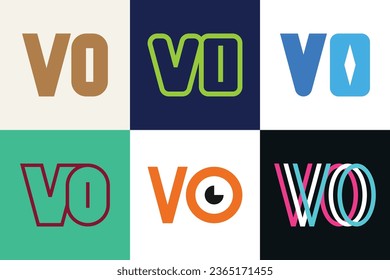 Conjunto de logotipos VO de letras. Resumen de colección de logotipos con letras. Logotipos geométricos abstractos