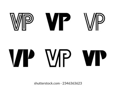 Conjunto de logotipos VP de letras. Resumen de colección de logotipos con letras. Logotipos geométricos abstractos