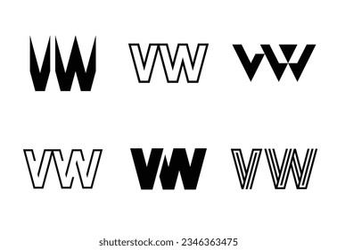 Set von Buchstaben VW Logos. Abstrakte Logos-Kollektion mit Buchstaben. Abstrakte geometrische Logos