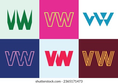 Conjunto de logotipos de letra VW. Resumen de colección de logotipos con letras. Logotipos geométricos abstractos