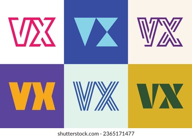 Conjunto de logotipos VX de letras. Resumen de colección de logotipos con letras. Logotipos geométricos abstractos