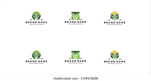 set letter w leaf logo design vector template