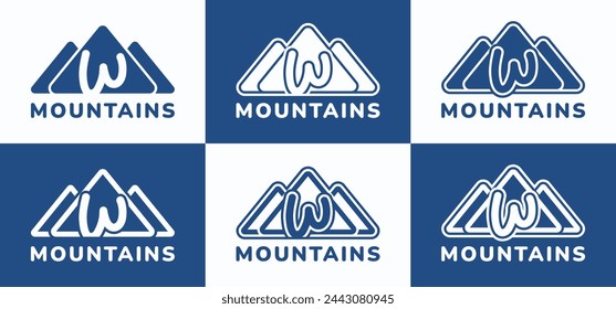 Set of letter W round mountains logo. This logo combines letters and mountain shapes. Suitable for nature lovers, hiking shops, outdoor tool shops and the like.