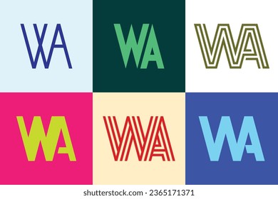Conjunto de logotipos WA de cartas. Resumen de colección de logotipos con letras. Logotipos geométricos abstractos