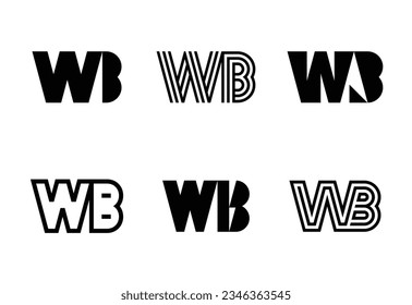 Set of letter WB logos. Abstract logos collection with letters. Geometrical abstract logos