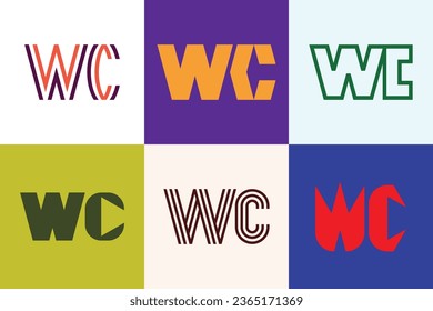 Conjunto de logotipos de carta WC. Resumen de colección de logotipos con letras. Logotipos geométricos abstractos