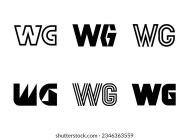 Set of letter WG logos. Abstract logos collection with letters. Geometrical abstract logos