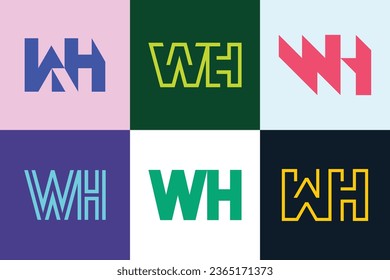 Set of letter WH logos. Abstract logos collection with letters. Geometrical abstract logos