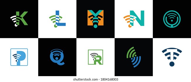 Set Letter Wireless logo design vector template