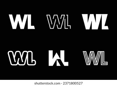 Set of letter WL logos. Abstract logos collection with letters. Geometrical abstract logos