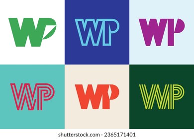 Set of letter WP logos. Abstract logos collection with letters. Geometrical abstract logos