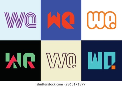 Set of letter WQ logos. Abstract logos collection with letters. Geometrical abstract logos
