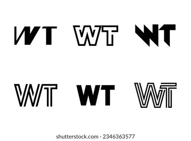Set of letter WT logos. Abstract logos collection with letters. Geometrical abstract logos