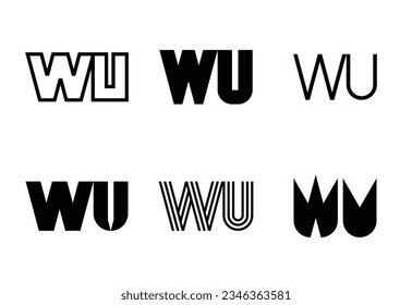 Set of letter WU logos. Abstract logos collection with letters. Geometrical abstract logos