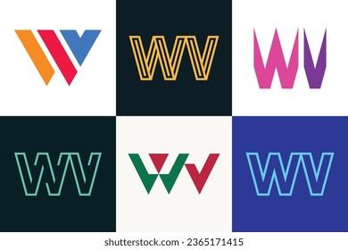 Set von Buchstaben WV Logos. Abstrakte Logos-Kollektion mit Buchstaben. Abstrakte geometrische Logos